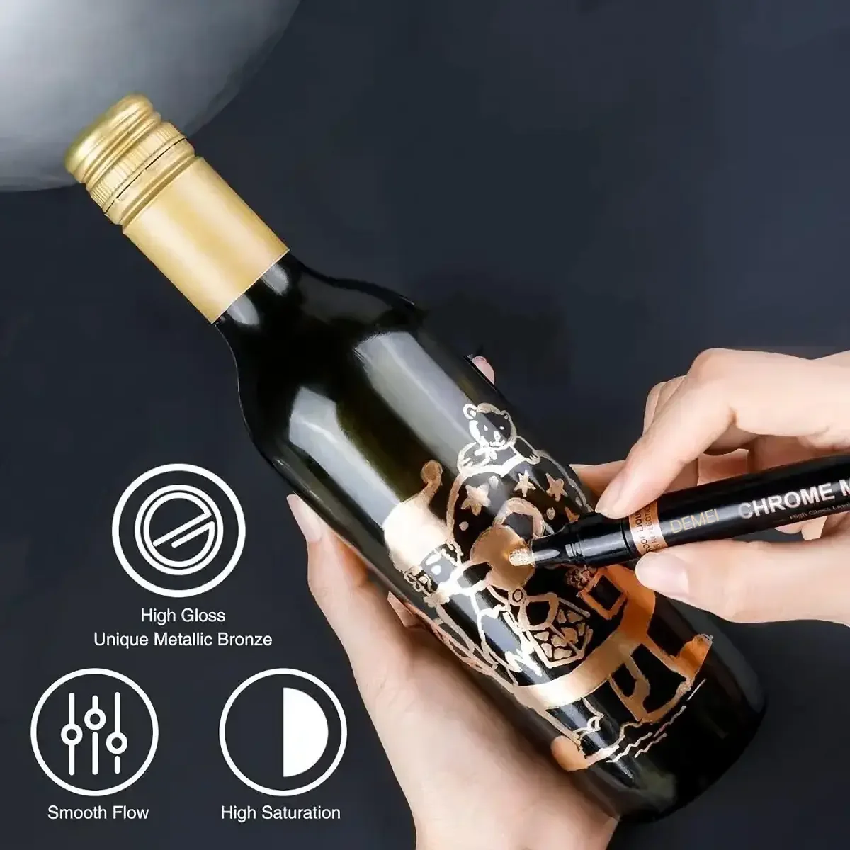 황금 반사 페인트, 금속 마커, DIY 액체 서명 모델, 높은 광전 도금 펜, 1pc
