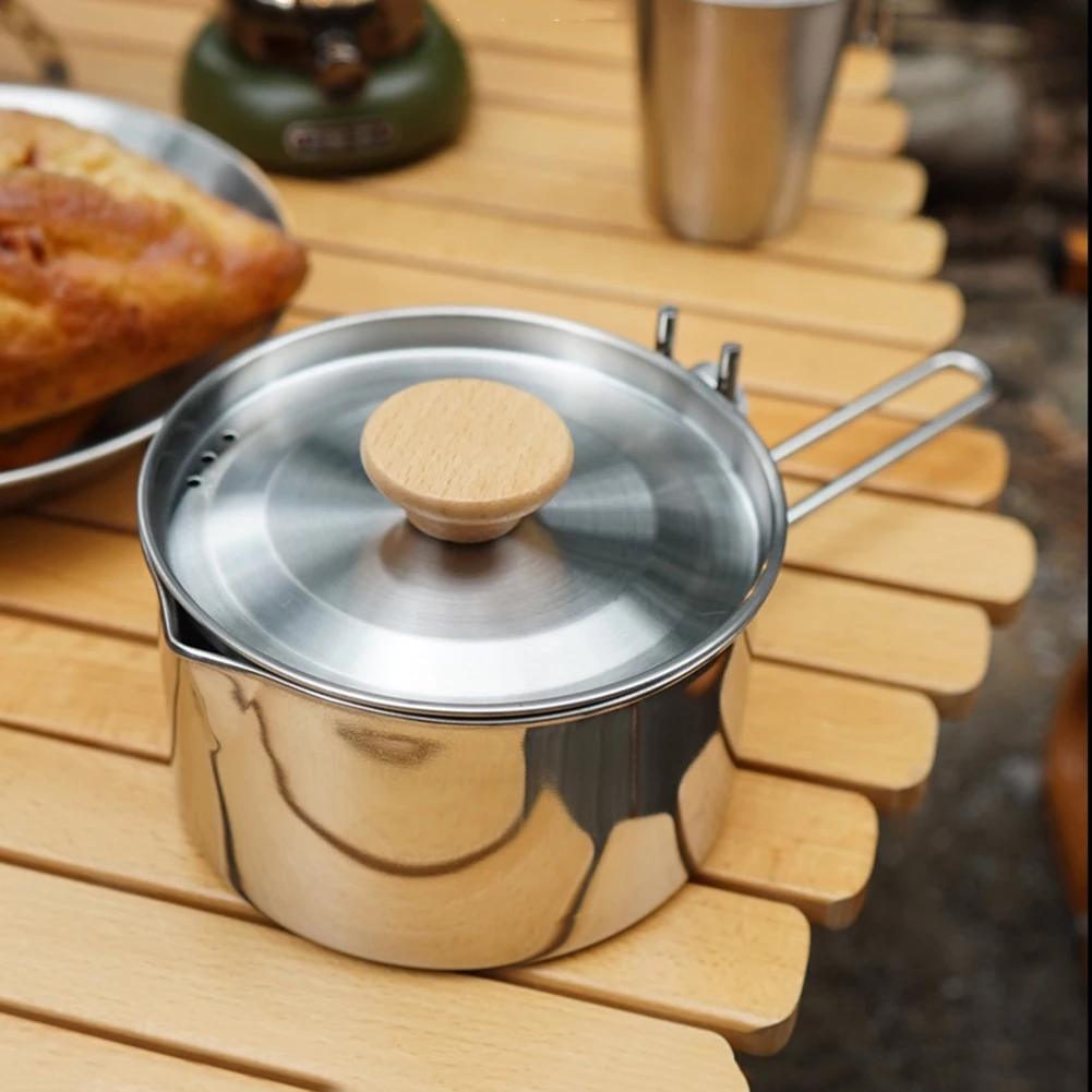 1L Camping Pot 304 Stainless Steel Multifunctional Water Boiling Kettle Pot Cooker Multitool Hiking Picnic Supplies