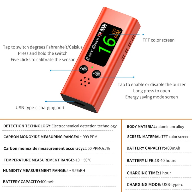 Détecteur De Monoxyde De Carbone, Affichage Numérique Et Alarme Sonore