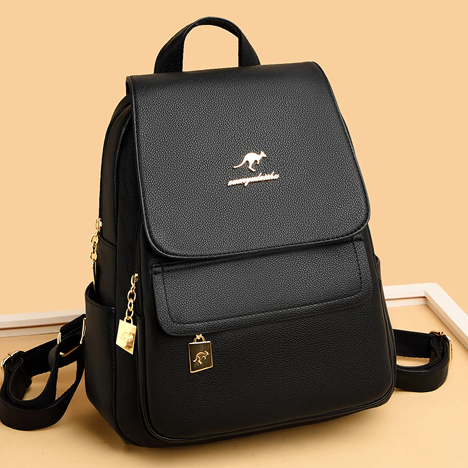 WomenHighQualityLeatherBackpackLargeCapacitySchoolShoulderBagsforTeenageGirlsTravel