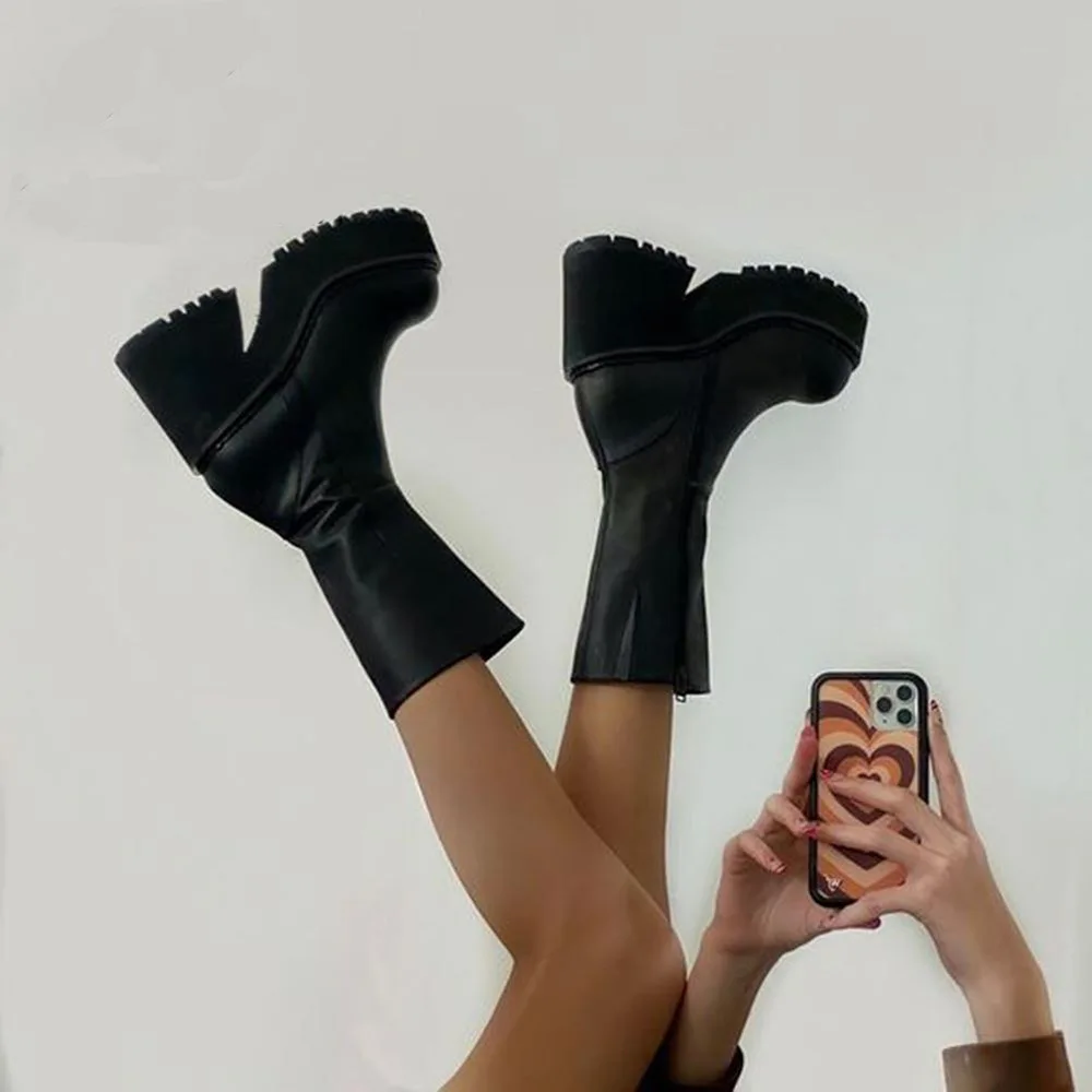 

2023 Women's Winter New Versatile Thick Bottom Round Head Side Zipper 40-43 Low Barrel Punk Women's Boots