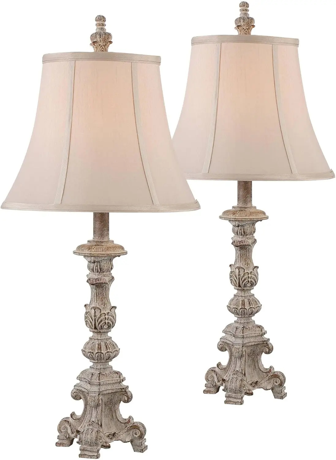 

Elize Traditional French Country Style Vintage White Washed Candlestick Table Lamps 26.5" High Set of 2 Shade for Living Ro Hou