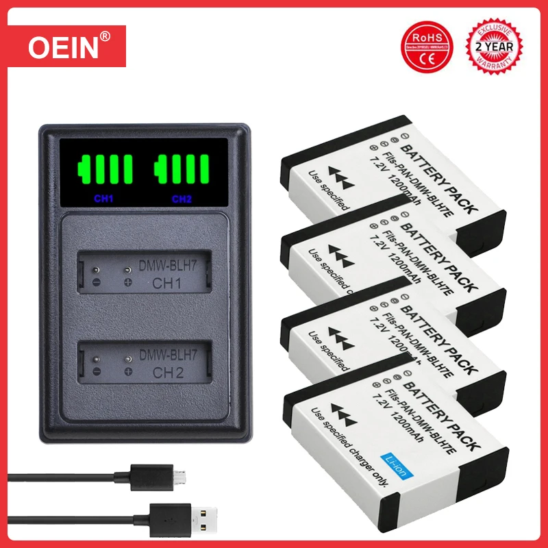 Batteria 1200Mah Dmw-Blh7 Per Panasonic Dmw-Blh7Pp Lumix Dmc-Gm5 Gm1 Dmc-Gf7 Dmc-Gf8 Gf9 Lx10 Lx15, Doppio Caricatore Per Dmw-Blh7E