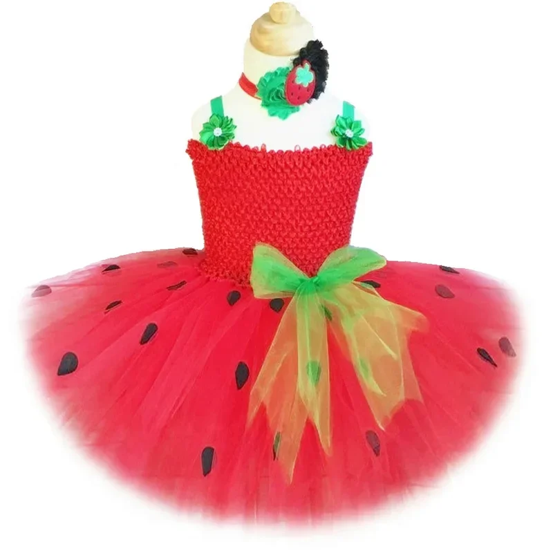

Baby Girls Strawberry Costume for Kids Birthday Party Tutu Dress Halloween Outfit Toddler Girl Fruit Clothes Newborn Photo Shoot