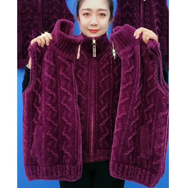 우아한 어머니 겨울 의류 밍크 벨벳 코트 가을 중년 여성 니트 조끼 두꺼운 민소..