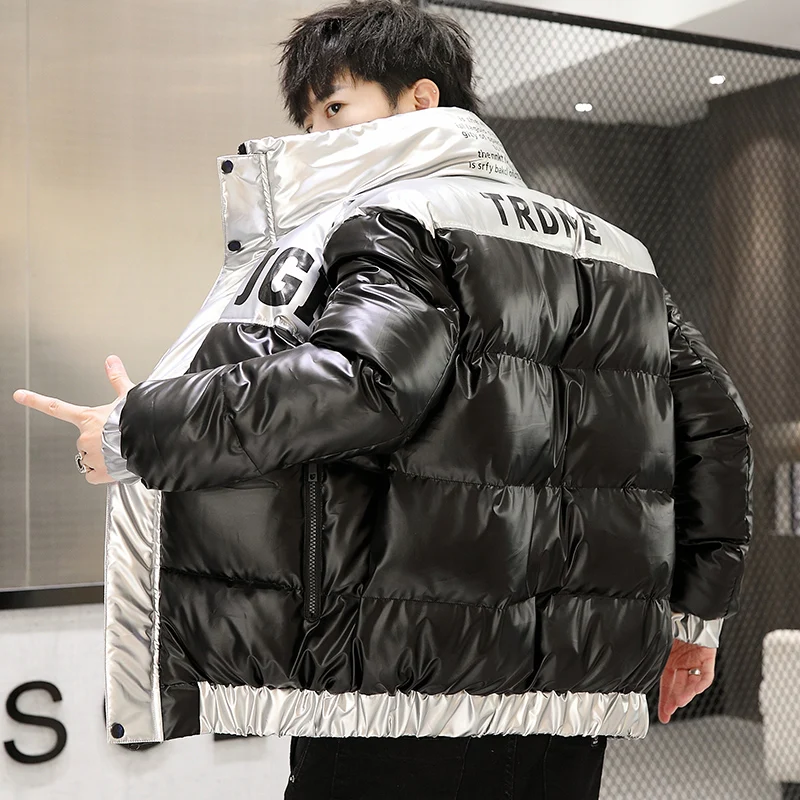 Casual 2023 Autumn Winter Men's Warm Cotton-Padded Jacket Waterproof Slim Bright Down Coats Outwear Korea Shiny Thick Top Parkas