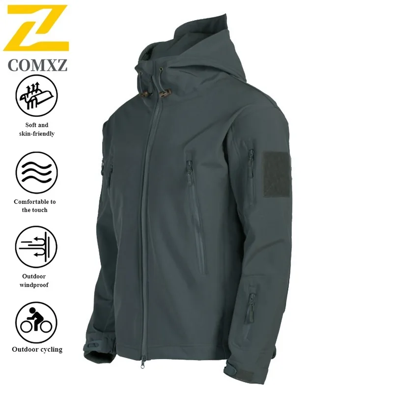 Men Shark Skin Softshell Jacket Windproof Waterproof Fleece Lined Outdoor Coat Thermal Breathable Hiking Tactical Windbreaker​