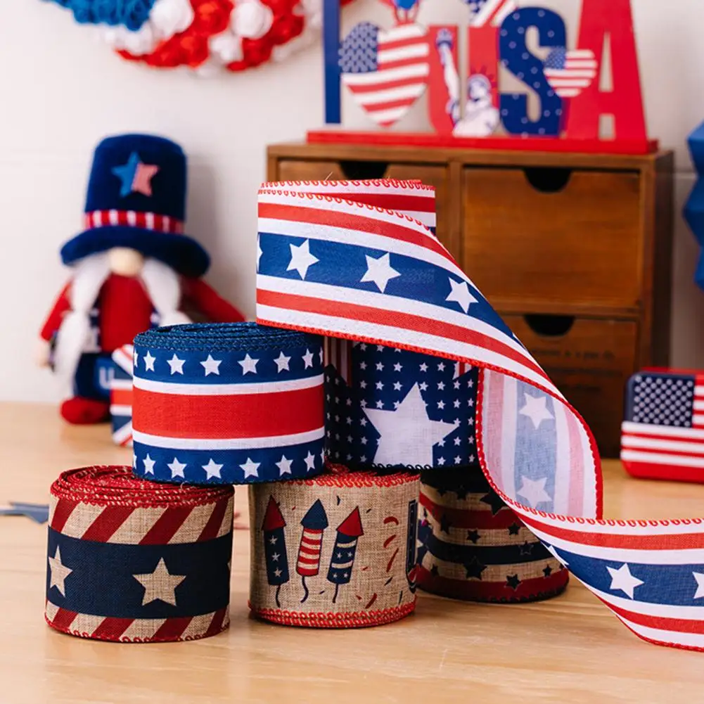 1 Roll 4.5m Ribbon U.S. Flag Elements Independence Day Colored Ribbon Commemorative Decorative Star String For Festival