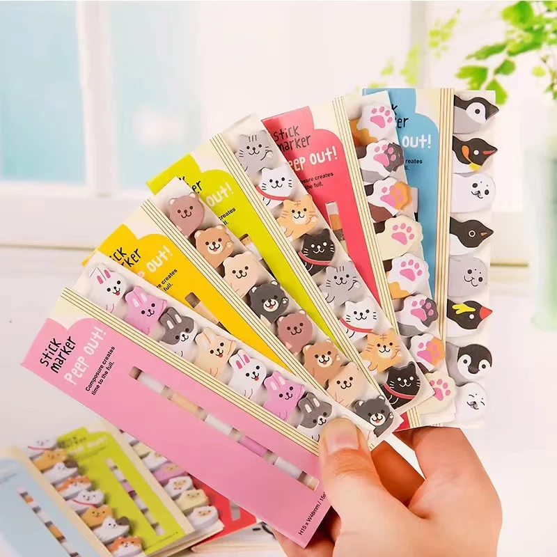 

8 Piece Stationery Cartoon Animals Marker Memo Pad Bookmark Flags Index Tab Sticky Scrapbooking Notes Label Paper Stickers