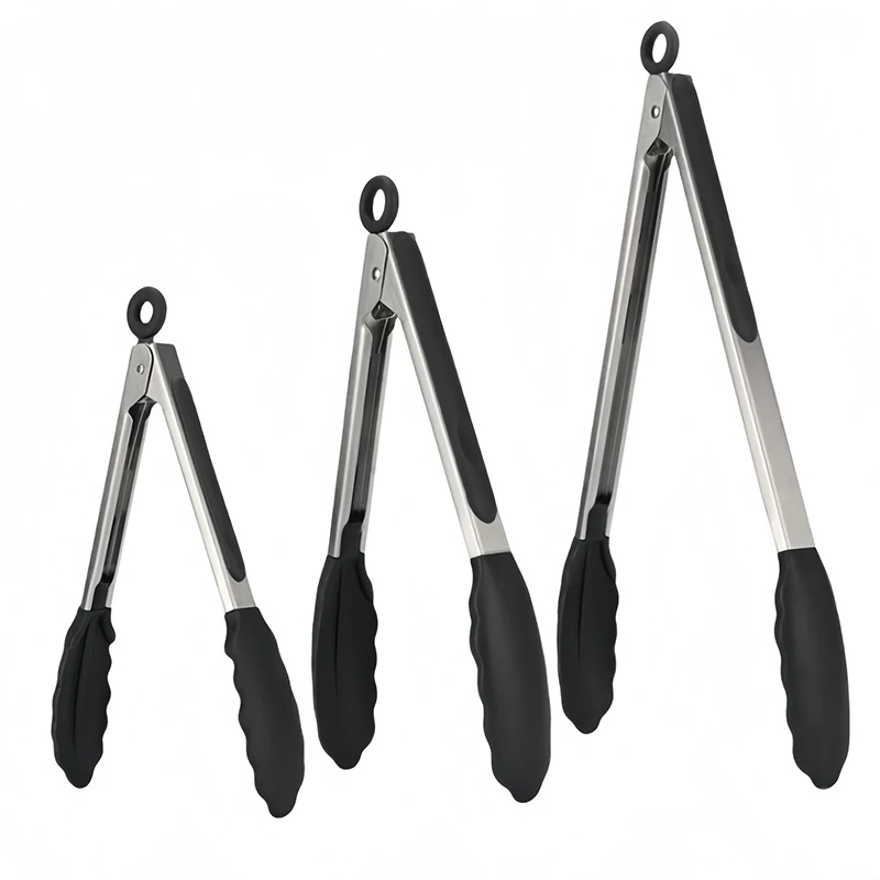 Newaner Pinces de cuisine en Acier inoxydable 9 pouces, Pinces à Barbecue avec embouts en silicone - Pince en silicone de qualité alimentaire - Avec cadenas et poignée antidérapante(le noir