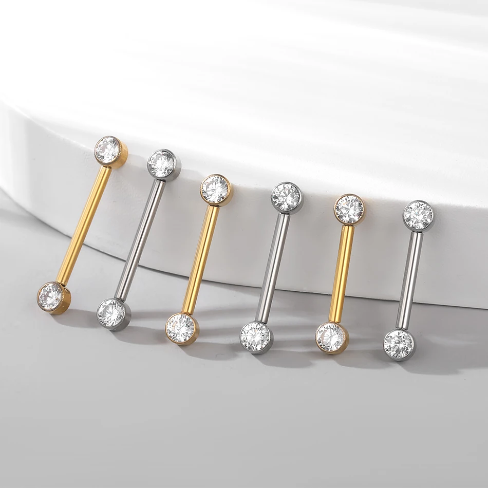 Titanium Internally Threaded Nipple Barbell with CZ Accents - Women's Body Jewelry