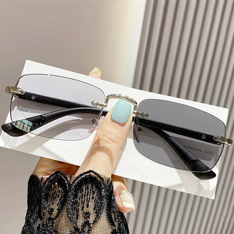 Elegant Rimless Photochromic Reading Glasses - Unisex Wood Grain Anti Blue Light Eyewear