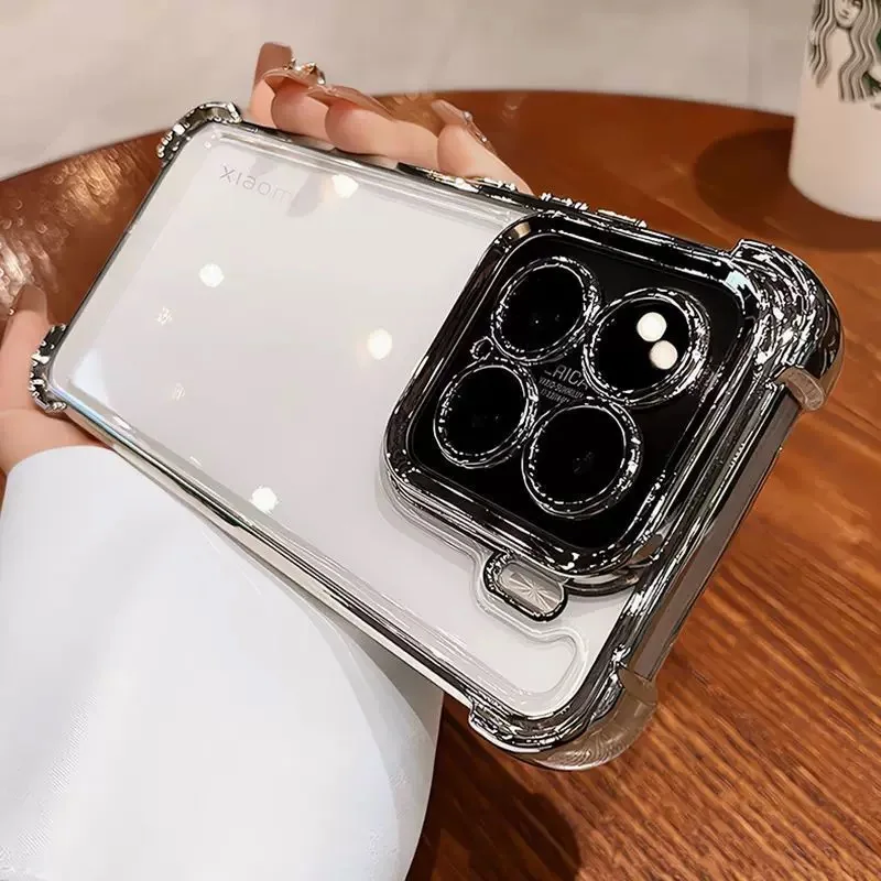 Luxury Plating Transparent Silicone Shockproof Phone Case with Lens Protection