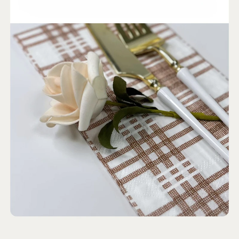 20pcs 33*40cm Coffee Plaid Printed Napkins Holiday Party Decoration Colourful Paper Napkins DIY Butterfly Bone Bart Paper