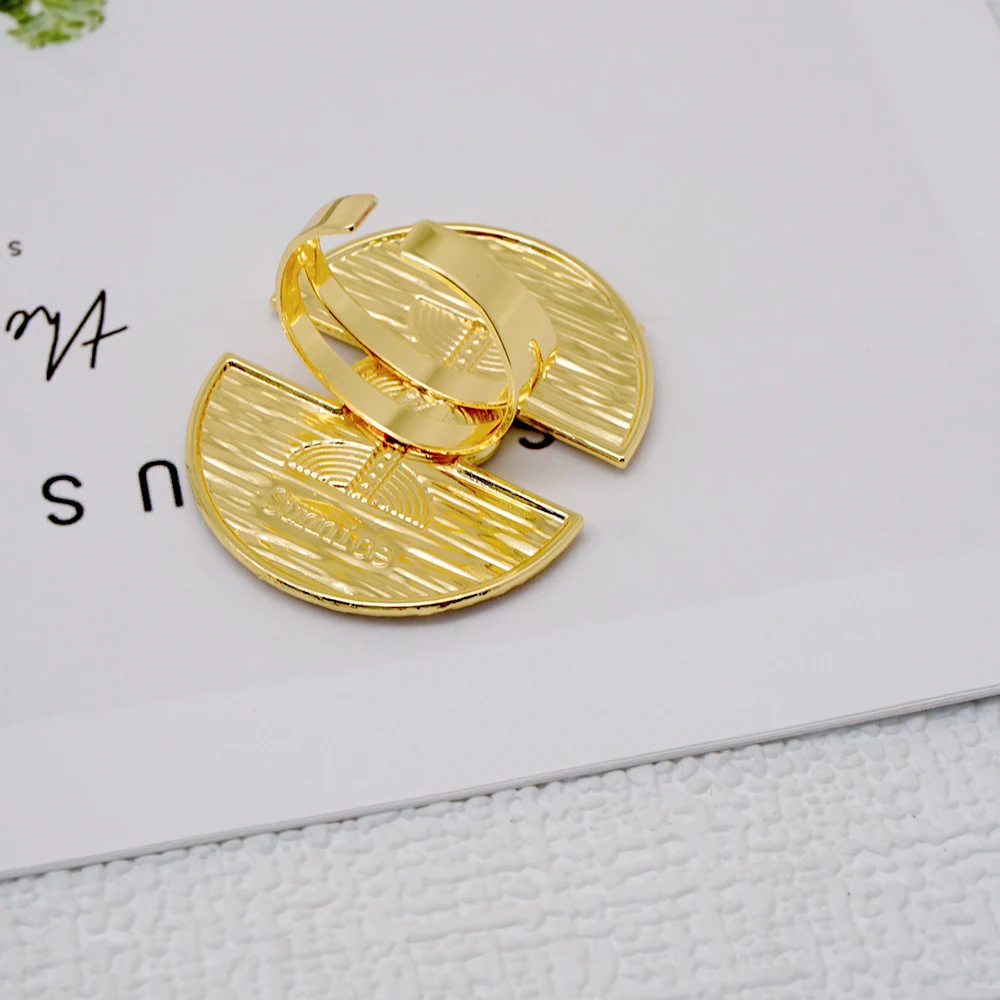 Fashion Copper Drop Earrings For Women Dubai Gold Color Irregular Clip Earings & Finger Ring African Ethiopian Jewelry Set Gift