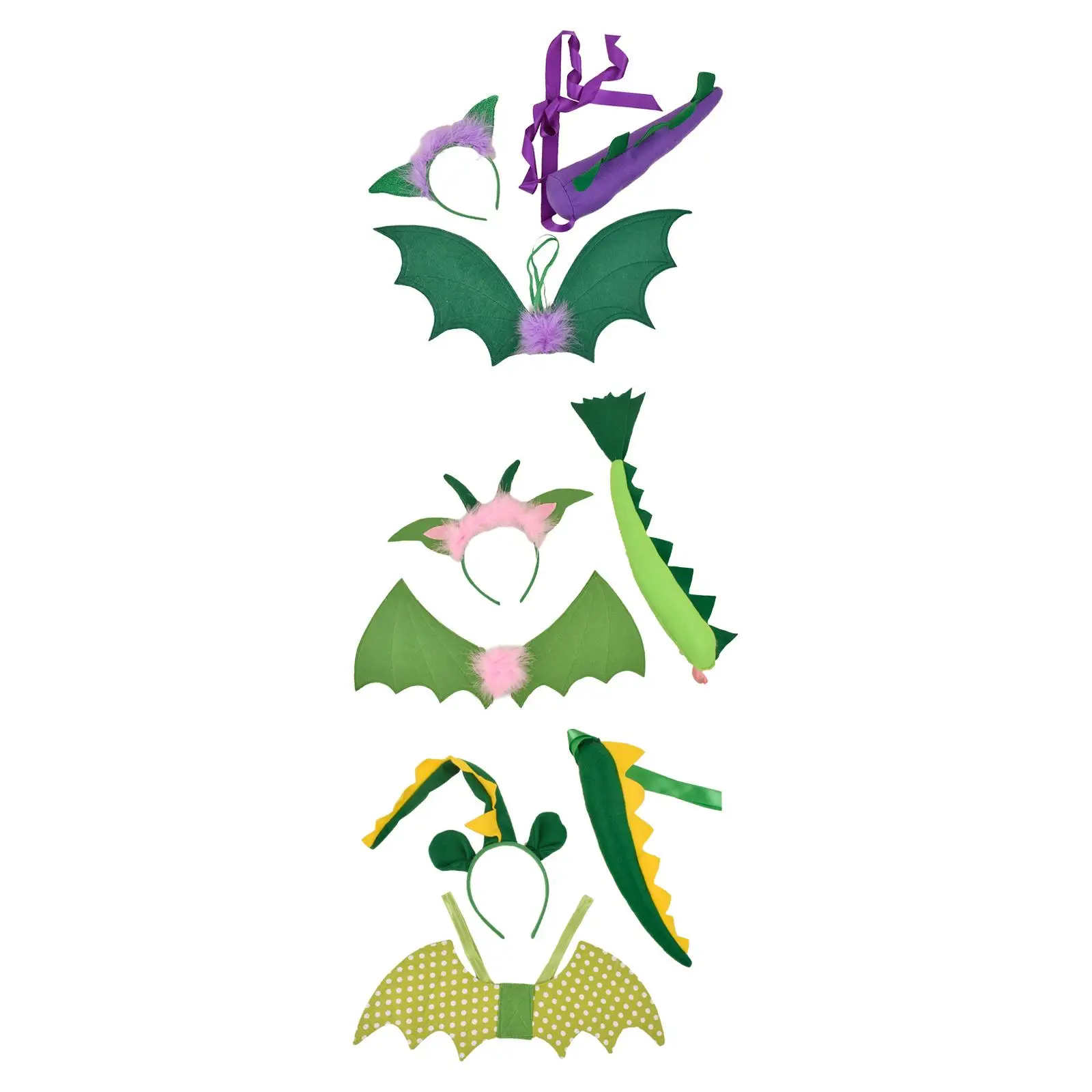 

3x Dinosaur Wing Tail Set Headband Animal Tail Kids Dragon Costume Fancy Dress for Easter Pretend Play Birthday Festival Party