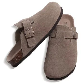Crestar Zoccoli in vera pelle scamosciata per donna Uomo Moda Morbida schiuma in sughero Ciabatte in pelle Nuove scarpe comode per patate con supporto per l'arco plantare 1