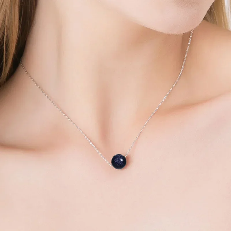 925 Sterling Silver Blue Sandstone Pendant Necklace for Women