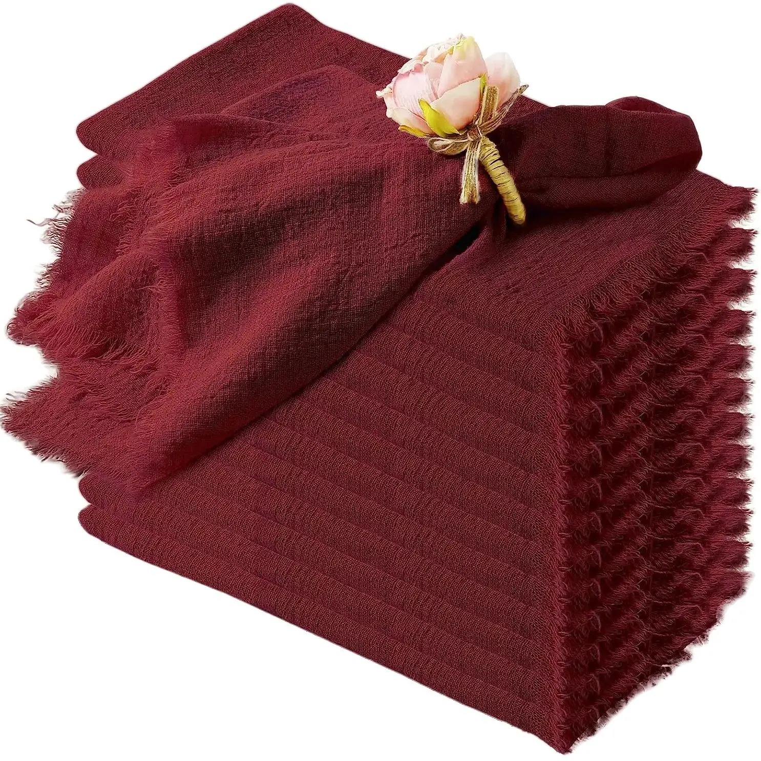 

6pcs 32x32cm Wedding Pink Gauze Cotton Napkin Reusable Party Christmas Table Decor Retro Burrs napkins