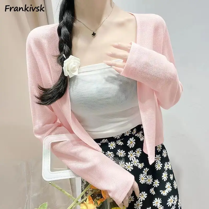 

Women Cardigan Solid Colors Summer Shrugs Thin Stretchy Graceful Retro Slim Fairycore Commuting Young Korean Style Versatile Fit