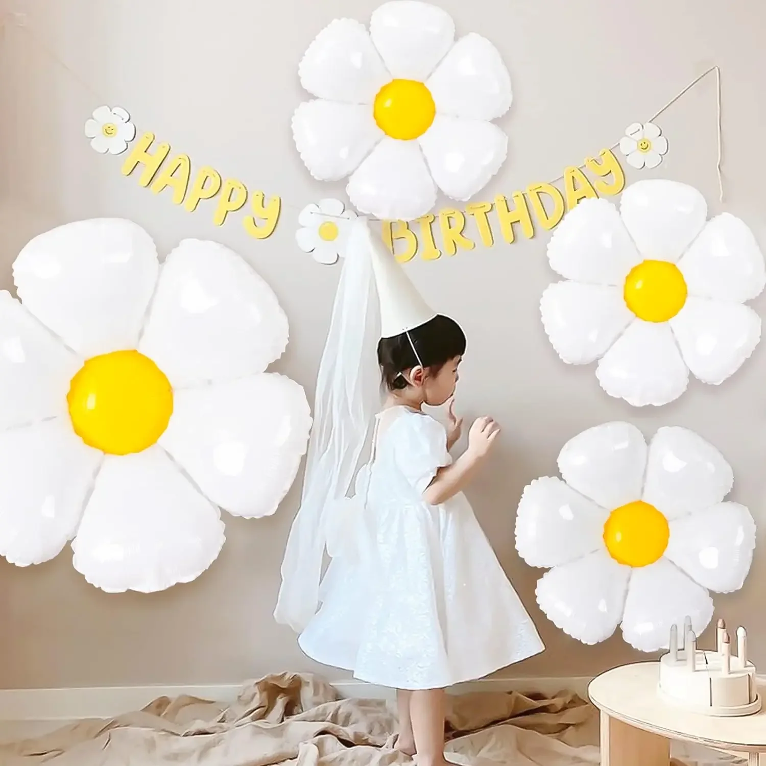 1/10Pcs Daisy Balloon Huge White Flower Aluminum Foil Balloons for Birthday Baby Shower Wedding Daisy Party Decorations Supplies