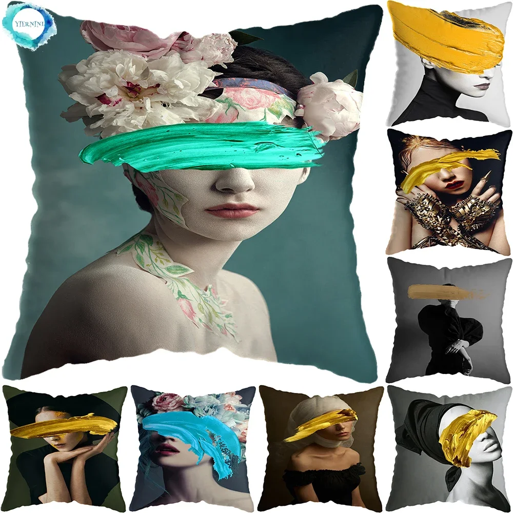 

Europe Figure Lady Picture Pillows Cases for Sofa Decor Beauty Cushion Cover Pillow Covers Decor Short Plush Pillowcase 45x45cm