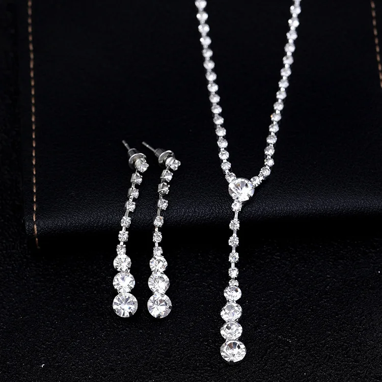 Classic Fashion Banquet Wedding Jewelry Set for Women Charm Tassel Crystal Zircon Necklace Earrings Set of 2 Anniversary Gift bridal jewelry sets
