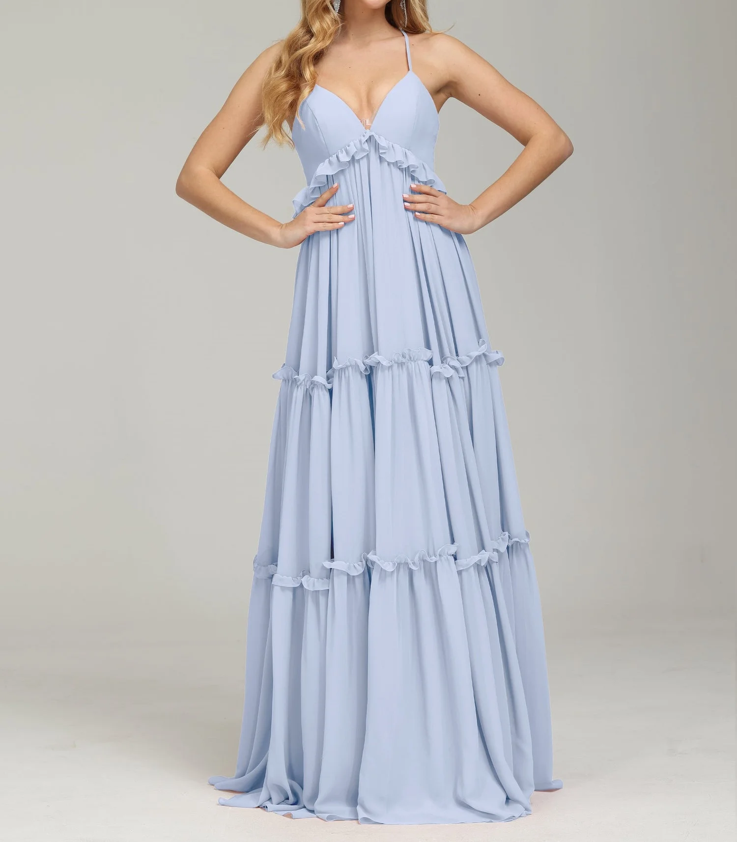 Chiffon V-neck Bridesmaid Dresses Spaghetti Straps A-line Ruffles Empire Waist Formal Evening Gowns Elegant Lace Up Party Dress