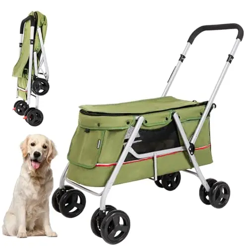 

Коляска складная для собак, семейная прогулочная коляска, 4 колеса, до 33 фунтов, для маленьких и средних собак, кошек, прогулок, покупок