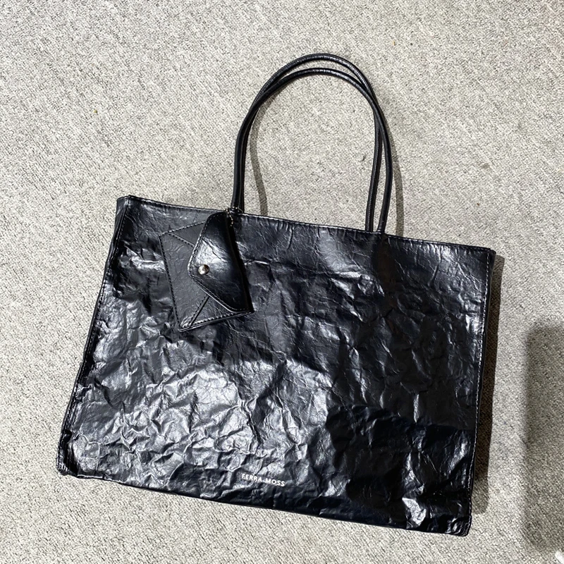 Korean Casual Kraft Paper Tote Bags For Women Luxury Designer Handbag And Purse 2025 New In Wrinkle Top Handle Underarm Shoulder