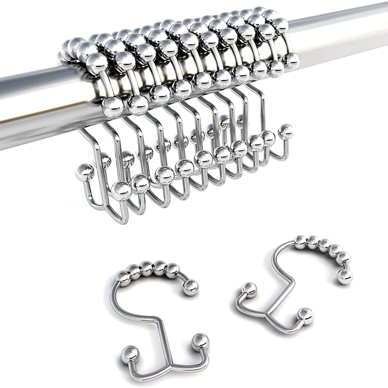 

Душевая занавеска С крючком, нержавеющий металлический двухрулонный скользящий душевой крючок, для душевой занавески