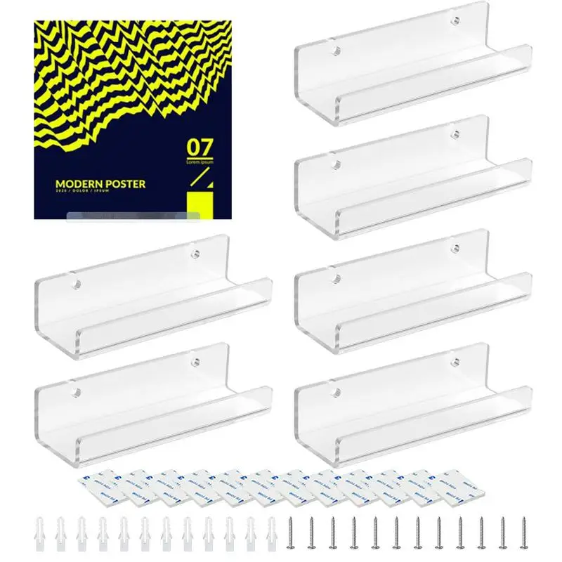 

Transparent Acrylic Storage Rack Clear Floating Shelf With Screws And Tape Wall Mounted Record Display Room Bathroom Accessories