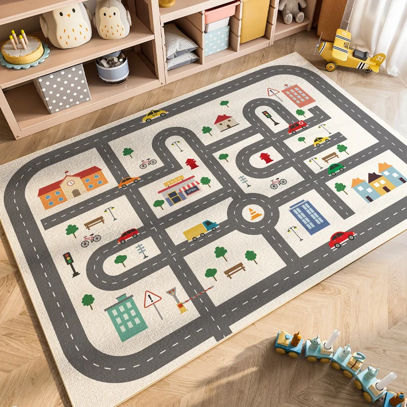 VIKAMA Cartoon Car Traffic Children's Carpet Playroom Baby Crawl Mat Home Decor Crystal Velvet Living Room Bedroom Floor Mat floor mat