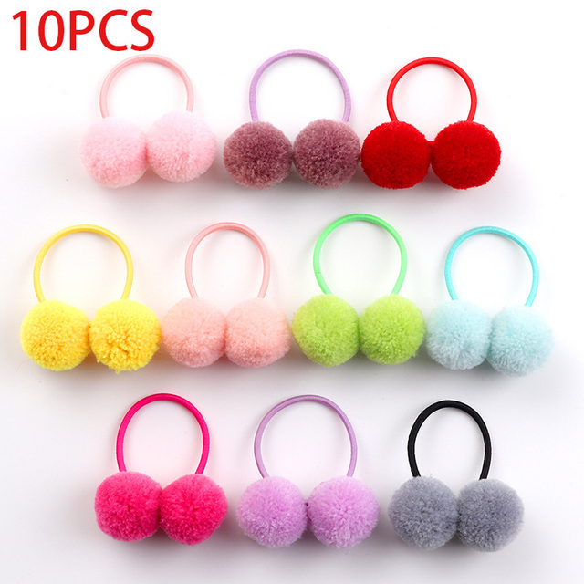 Small Solid Two Fur Ball Hair ring Girls Elastic Rubber Band Hair Bands Cute Hair Accessories Kids Headwear Ornaments