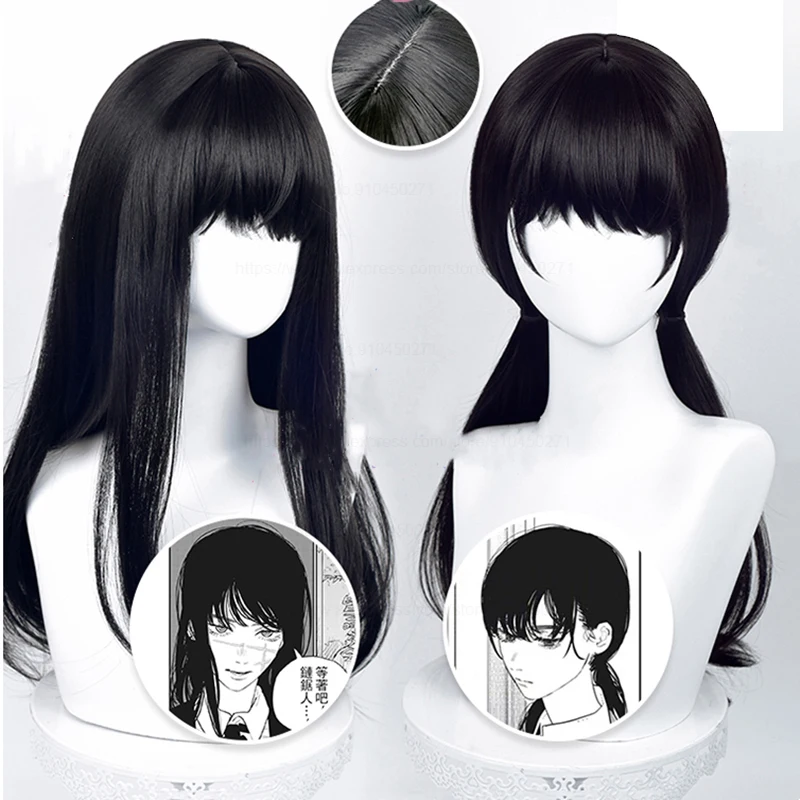 

High Quality Anime Chainsaw Man Cosplay Mitaka Asa Cosplay Wig 65cm Long Black Heat Resistant Synthetic Hair Wigs + Wig Cap