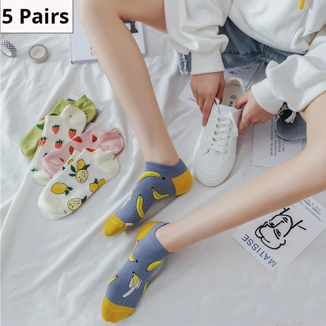 5 Pairs Of Womens Funny Socks Spring And Autumn Fruit Socks Avocado Lemon  Strawberry Banana Harajuku