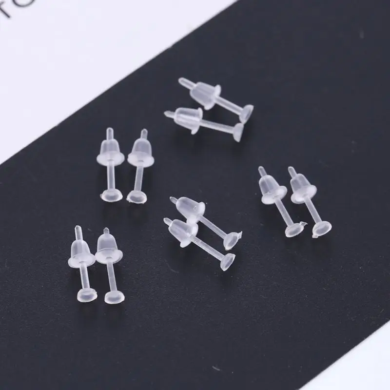 For Creative 100 Set Clear Earrings Plastic Post Earrings Silicone Earring Backs Ear Studs Piercing Retainers for Women 6