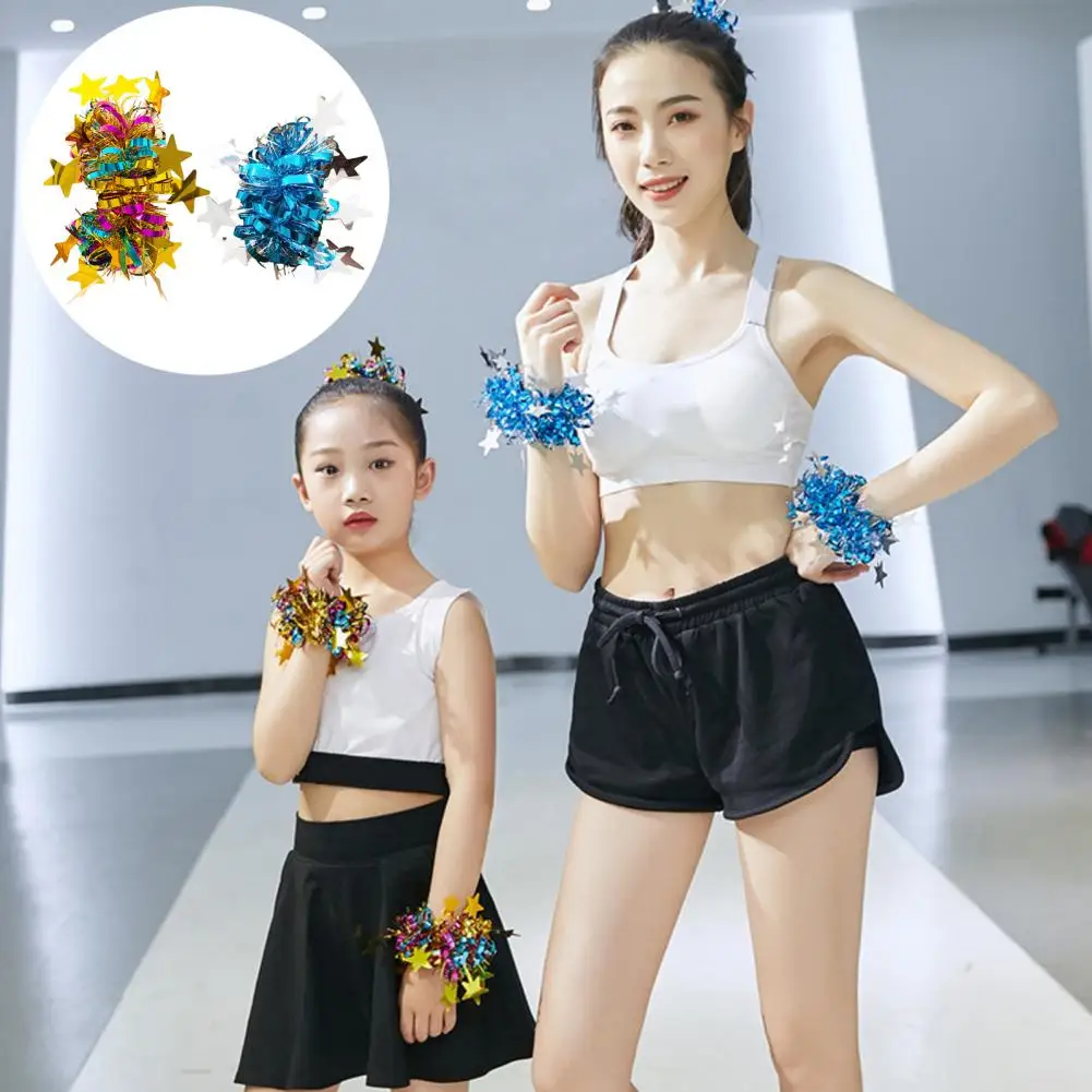 Cheerleader Wrist Accessory Elastic Band Bracelet Cheerleading Pom Poms Set with Elastic Bands for Children's Stage for Cheer