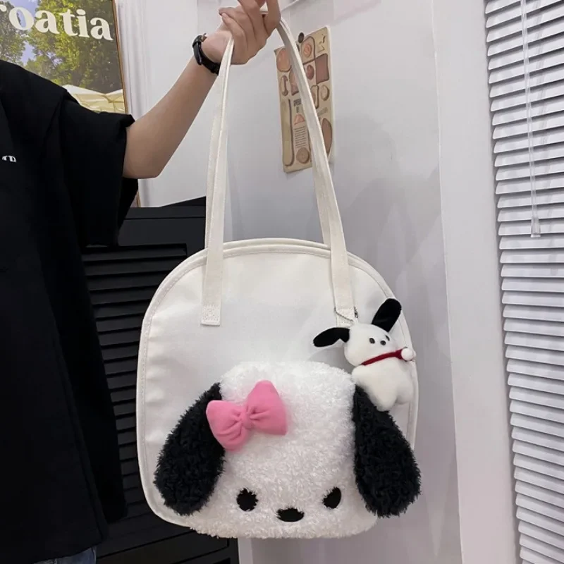

Sanrio Pochacco Kawaii Anime Shoulder Bag New Cute Lovely Dog Doll Plush Canvas Large Capacity Student Handbag Girl Gift 35cm