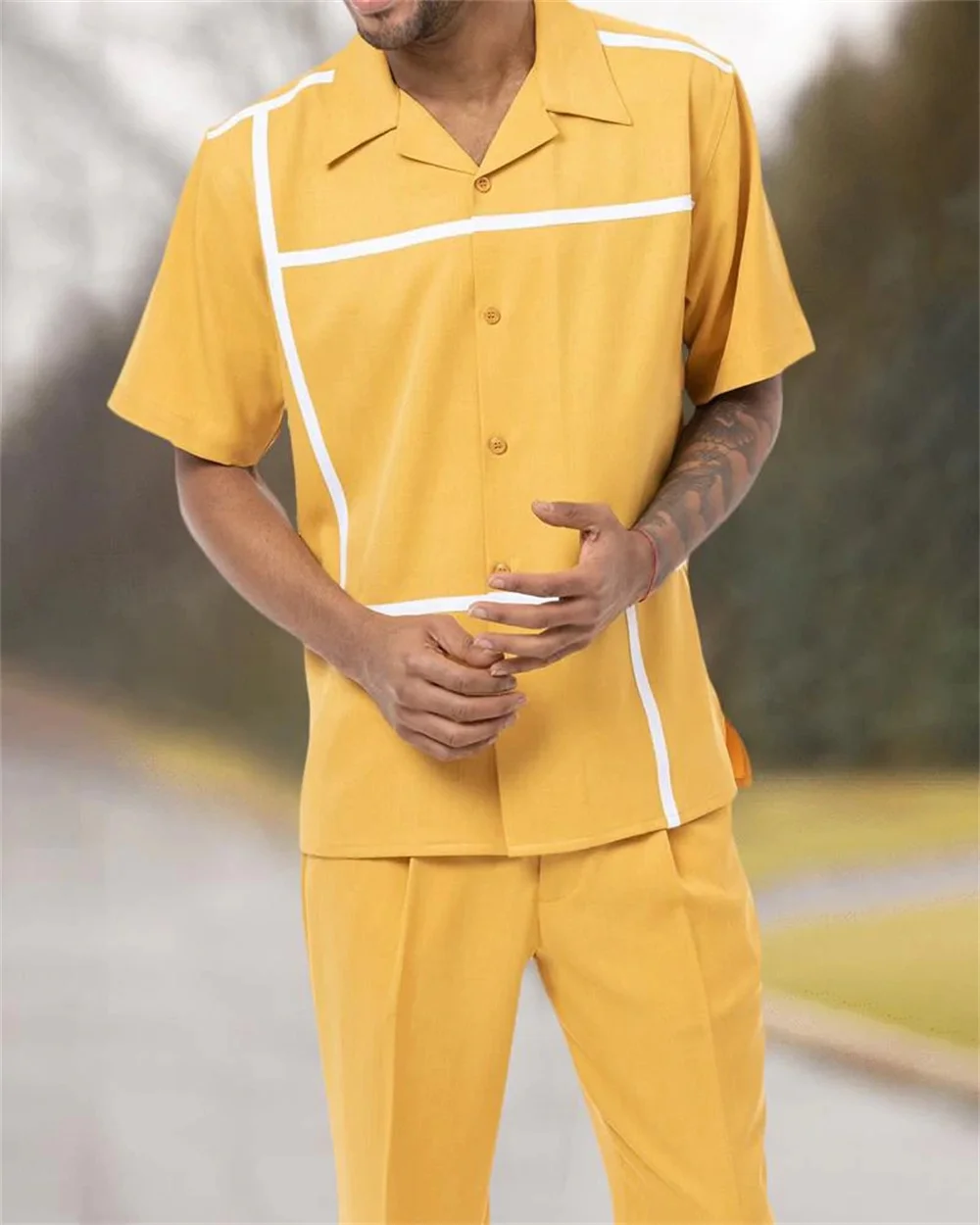 Summer New Hawaii 3D Digital Printed Walking Suit Men's Short Sleeves+Long Pants Casual Suit Shirt and Pants 2-piece Set Fashion