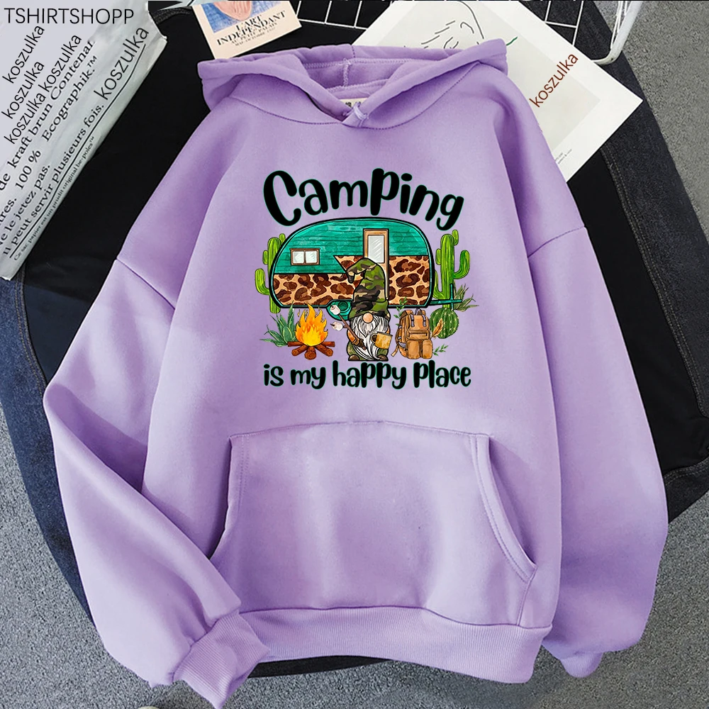 Camping Is My Happy Place Caravan And Gnome Hoodie Women/men Hoodies Unisex Sweatshirt Vintage Aesthetic Harajuku Winter Clothes 5