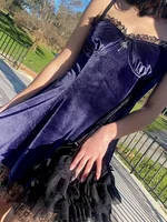 Velvet Gothic Sexy Black Mini Dress Women Vintage Spaghetti Strap High Waist Dresses Aesthetic Elegant Goth Party Club Dress - Image 2