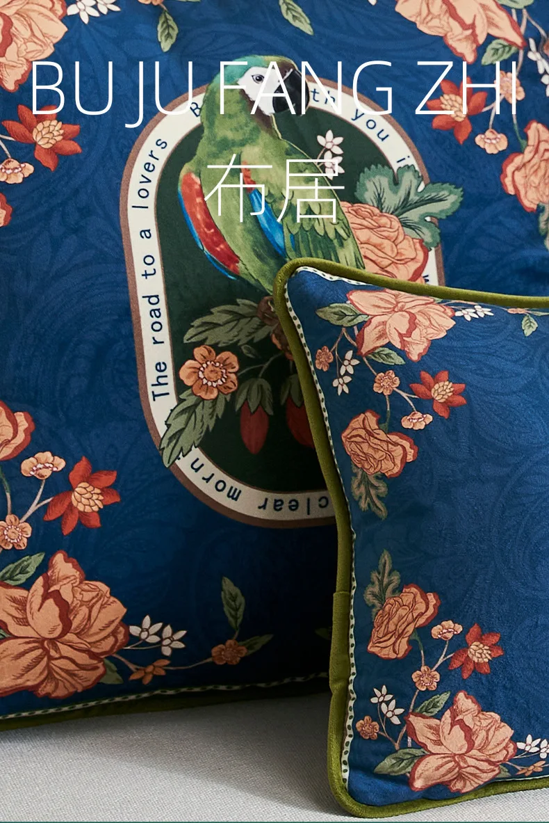 Kissenbezug aus Samt mit Blumenmuster und Vögeln, doppelseitig bedruckt, Rüschen-Kissenbezüge für Wohnzimmer, Schlafzimmer, Sofa, Heimdekoration – Detail 12