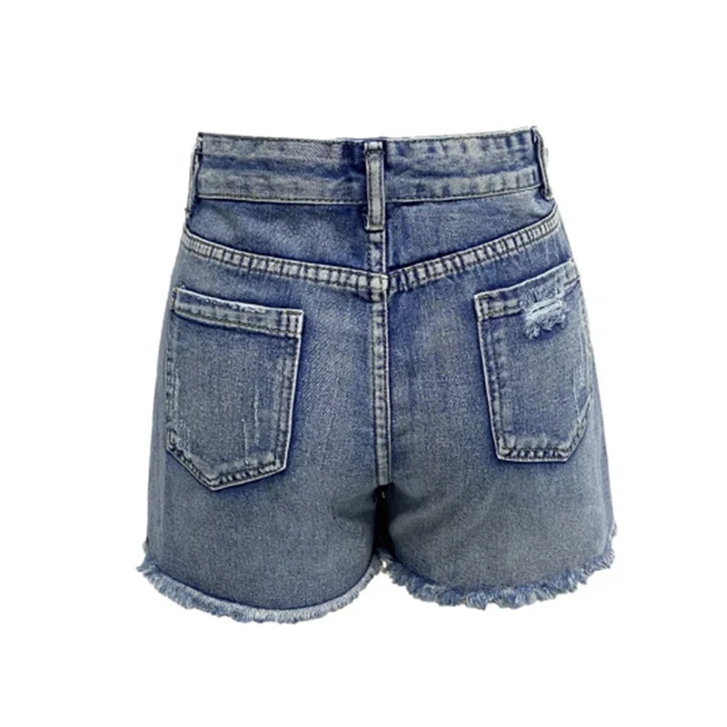 Fashion Broken Holes Tassel Trouser Legs Denim Shorts Women High Waist Three Quarter Pants Female Mini Jeans Casual Streetwear 4
