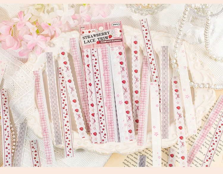 40 Stück Spitzen-Aufkleber, niedliche Ästhetik, Dekor, Collage, Junk Journal, Scrapbooking-Zubehör, selbstklebende, kreative Schreibwaren-Aufkleber – Detail 12