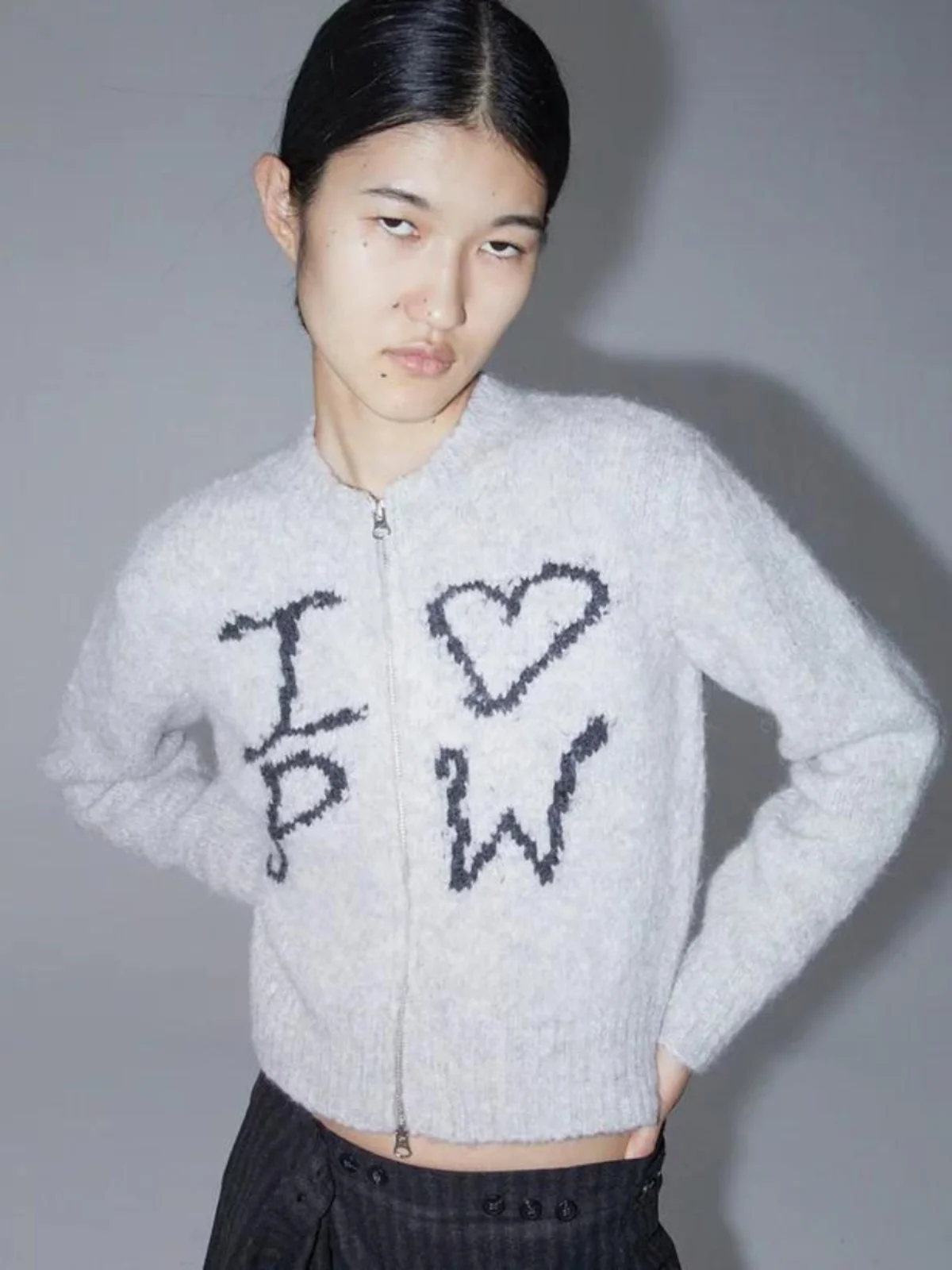 Paloma Women's Wool Blend Knitted Zipper Open Cardigan Sweater Letter Pattern Long Sve Warm Fing Faion Autumn Top