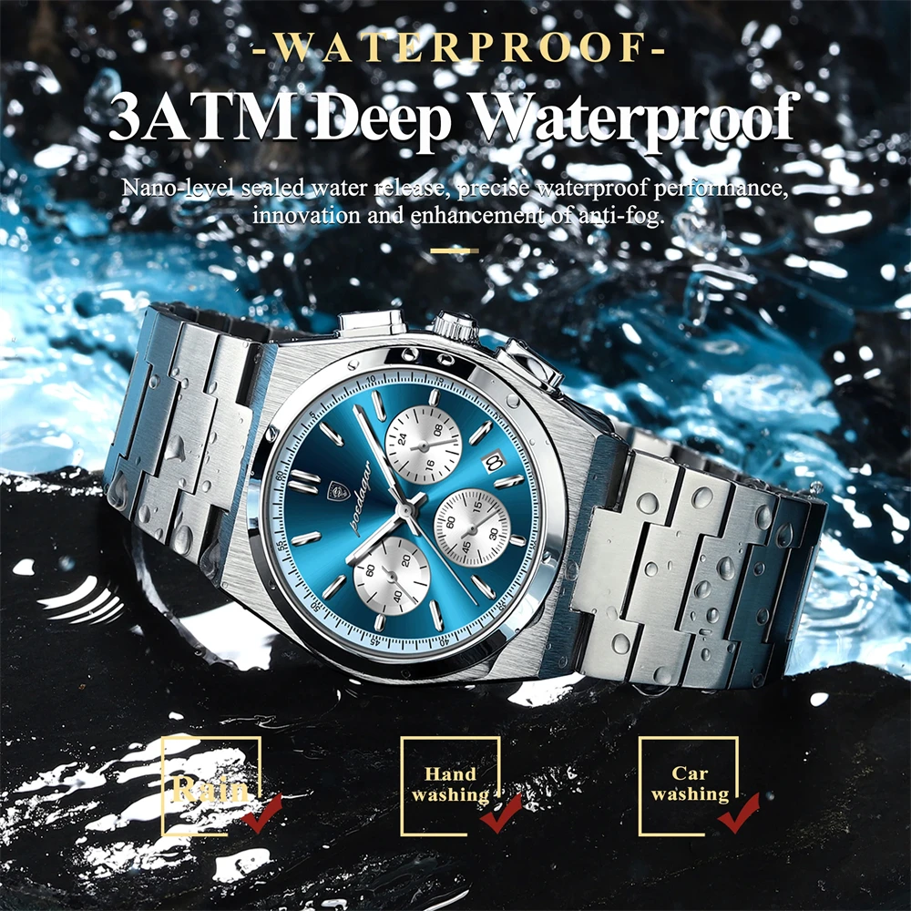 POEDAGAR Luxury Man Quartz Watch Sport Military Watch For Men Waterproof Luminous Date Chronograph Stainless Steel Men's Watches 3