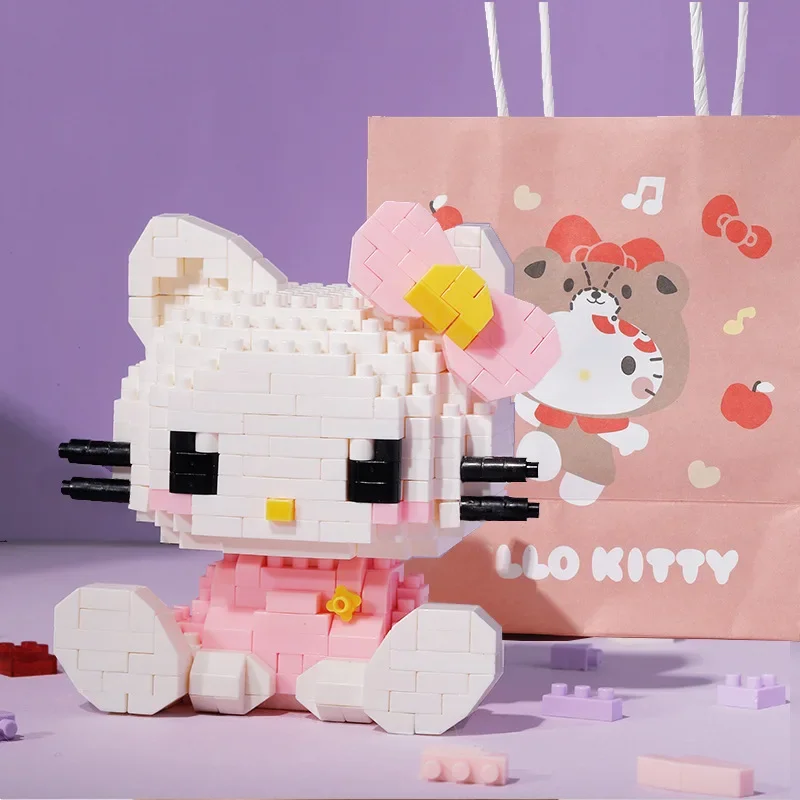 Hello Kitty Sanrio Building Block Anime Figure Cinnamoroll Kuromi Pochacco Assembled Decorative Model Children's Puzzle Gifts