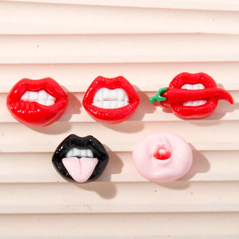 10pcs Kawaii 핑크 섹시한 입술 립스틱 뜨거운 빨간 입 수지 액세서리 정크 전화 케이스 Ipadcase 장식 매력 Diy 공예