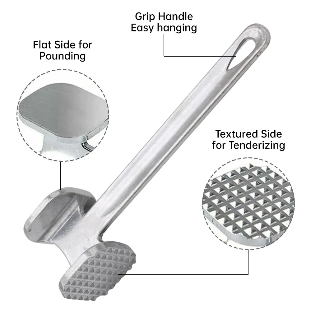 Meat Tenderizer Hammer 19cm Aluminum Alloy Household Steak Metal Mallet Heavy Duty Double-Sided Tenderizer Meat Tool